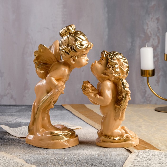 Набор статуэток "Ангел и мотылек" 2 шт., большая, бежевая