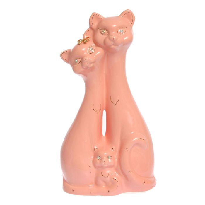 Копилка "Семейство котов" большая, глазурь, розовая