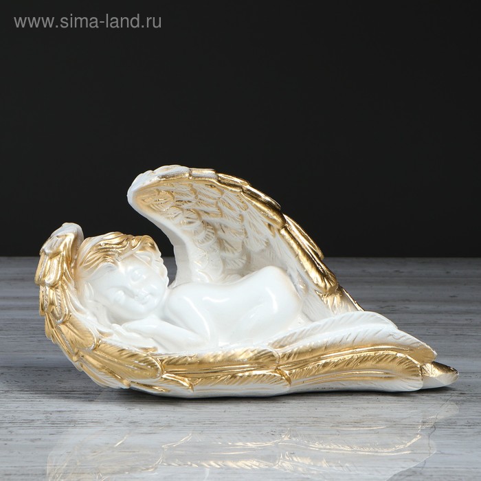 фото Сувенир "ангел в крыле", бело-золотой, 16 см premium gips