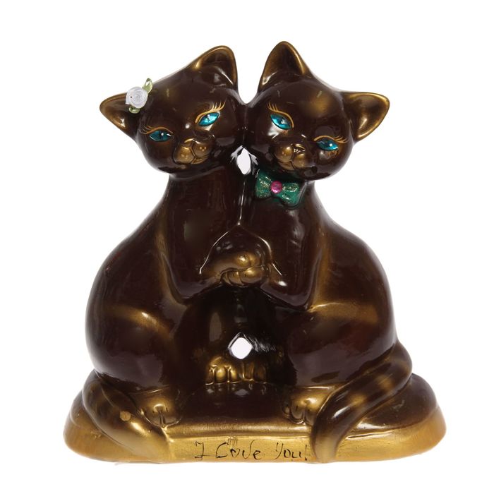 Копилка "Танцующие коты" глянец, коричневая, задувка золото, микс