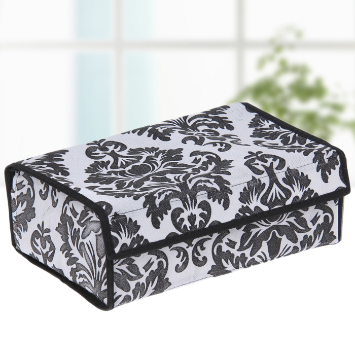 Органайзер для белья с крышкой, 6 ячеек, 28х19х10 см, "Вензель", цвет черно-белый