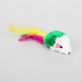 Игрушка для кошек 'Малая мышь' с перьями, 5 см, микс цветов Ош