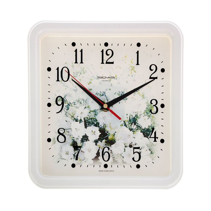Часы настенные квадратные "Букет цветов", белый обод, 26х26 см