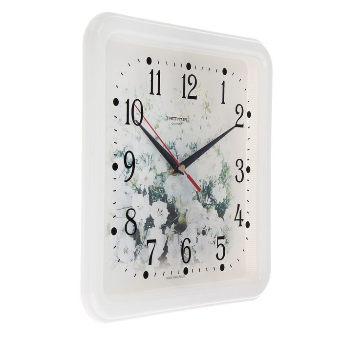 Часы настенные квадратные "Букет цветов", белый обод, 26х26 см