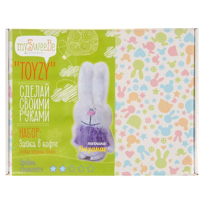 Набор для создания игрушки "Зайка в кофте" техника вязание