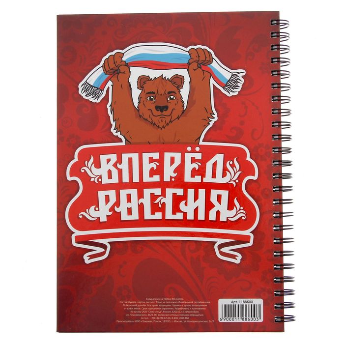Ежедневник на гребне "Россия, вперёд!", твёрдая обложка, А5, 80 листов