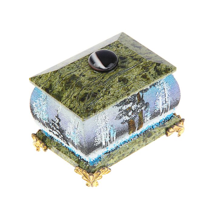 Шкатулка с ручкой, на ножках, "Зима"5х7 см, каменная крошка, серпент