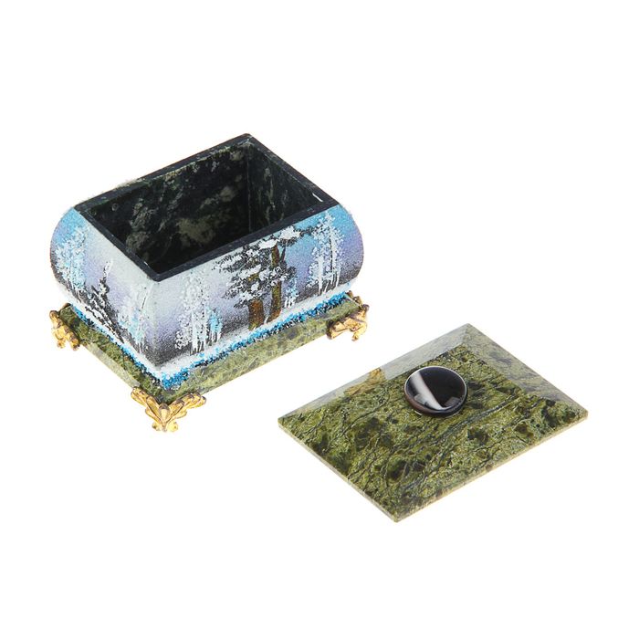 Шкатулка с ручкой, на ножках, "Зима"5х7 см, каменная крошка, серпент
