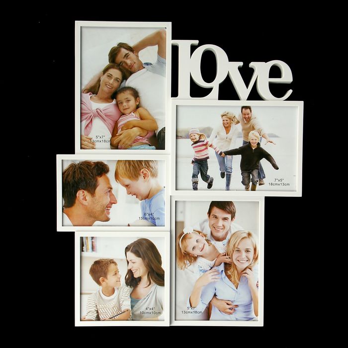 Фоторамка на 5 фото "Любовная история" 13х13, 10х15, 13х18 см, белая