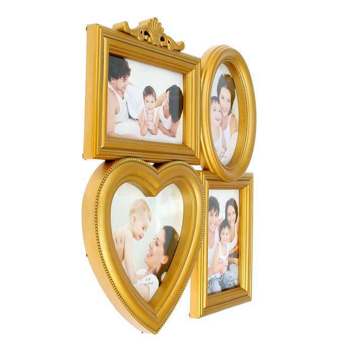 Фоторамка на 4 фото 10х15 см, 15х15 см "Семейная" золотистая