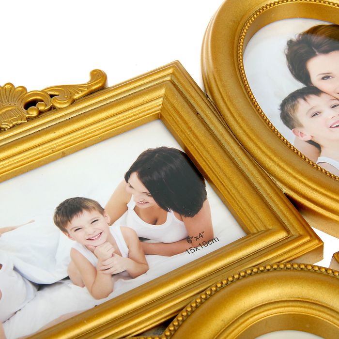 Фоторамка на 4 фото 10х15 см, 15х15 см "Семейная" золотистая