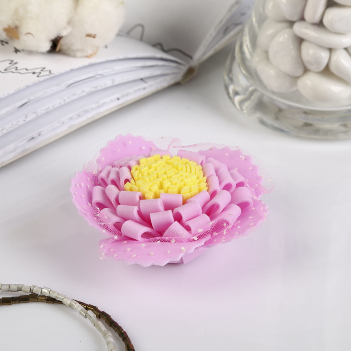 Декор для творчества "Цветок гавайского пиона с сеточкой" 6,5х6,5 см МИКС