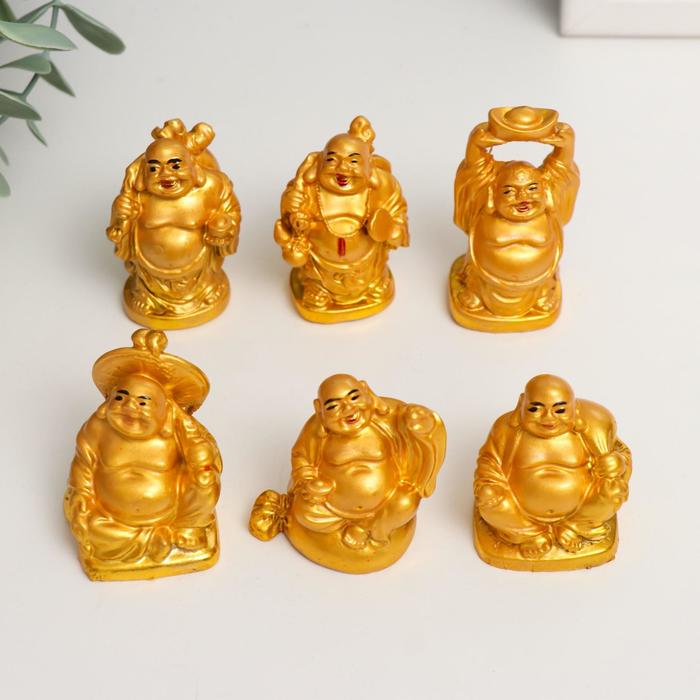 Нэцкэ "Хотэй" набор 6 шт. под золото