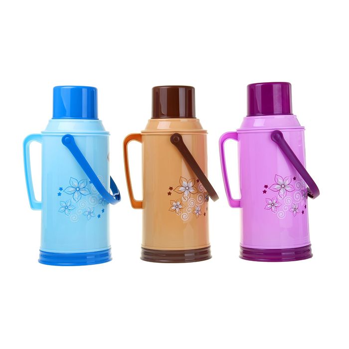 Термос с ручкой, 3.2 л, цветочки по бокам, 1 кружка, микс