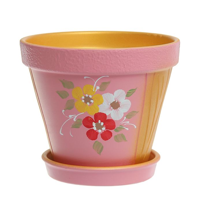 Кашпо "Конус" розовое, цветы 2,5 л