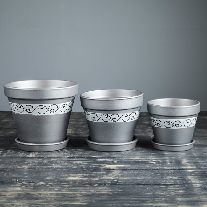 Набор кашпо 3 шт. "Матрёшка" серое 1 л/ 1,7 л/ 2,5 л