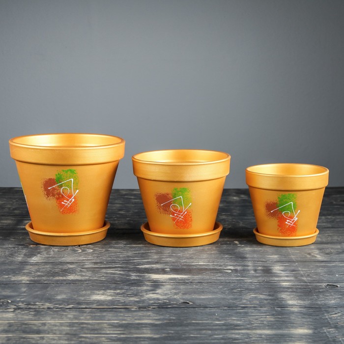 Набор кашпо 3 шт. "Матрёшка" золото 1 л/ 1,7 л/ 2,5 л