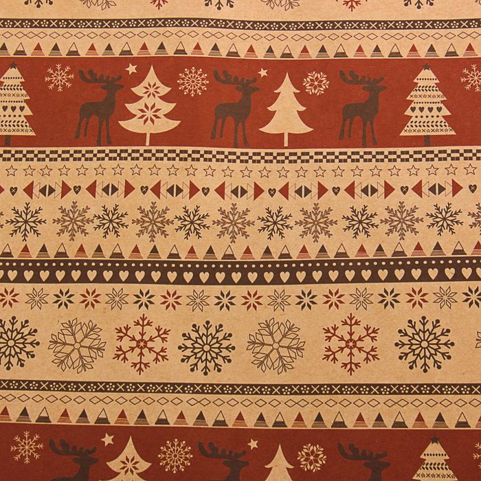 Бумага упаковочная крафт "Скандинавский узор" красный, 50 х 70 см, 10 шт