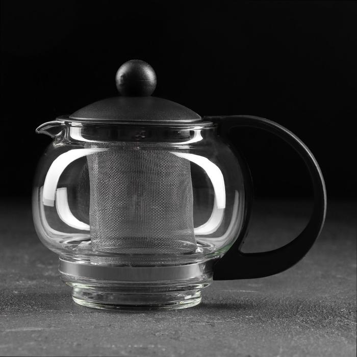 чайник стеклянный заварочный бетти 800 мл с металлическим ситом цвет чёрный Чайник стеклянный заварочный «Вдохновение», 500 мл, с металлическим ситом, цвет чёрный