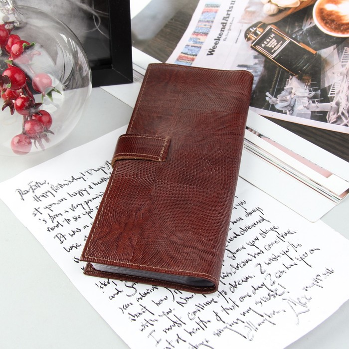 Визитница на кнопке, 2 ряда, 24 листа, игуана, цвет коричневый