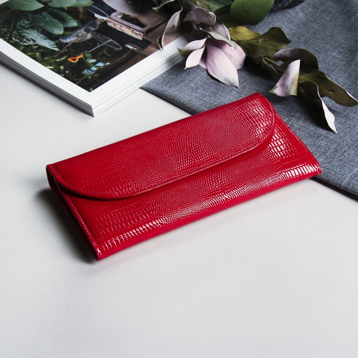 Кошелёк женский на клапане, 2 отделения, отдел для монет, ящерица, красный