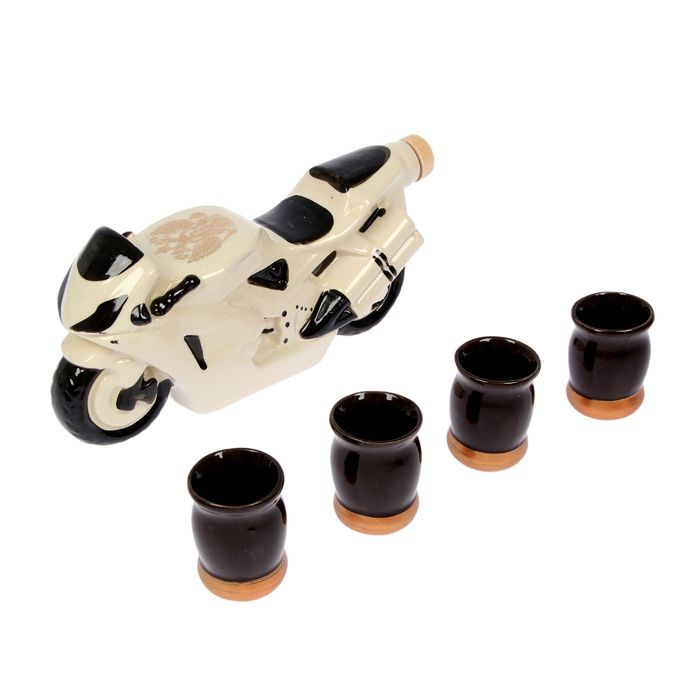 Штоф с рюмками "Байк белый" 5 предметов, 0,5 л