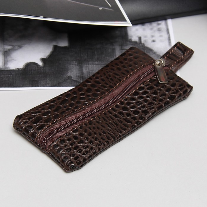 Ключница на молнии, кольцо, кайман, цвет коричневый