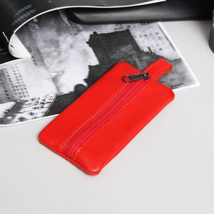 Ключница на молнии, кольцо, цвет красный