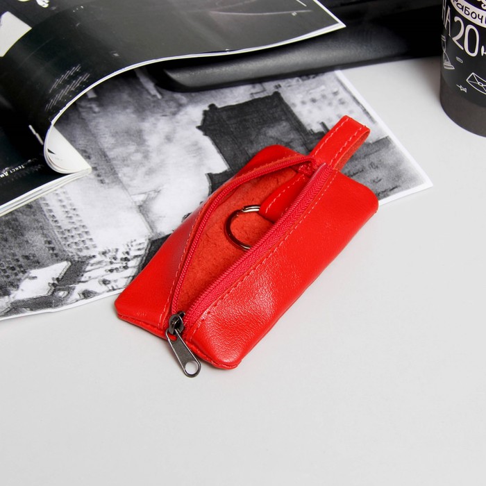 Ключница на молнии, кольцо, цвет красный