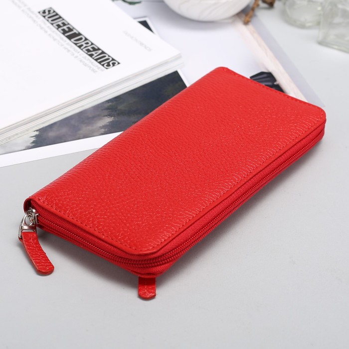 Кошелёк женский на молнии, 2 отделения, отдел для монет, флотер, красный