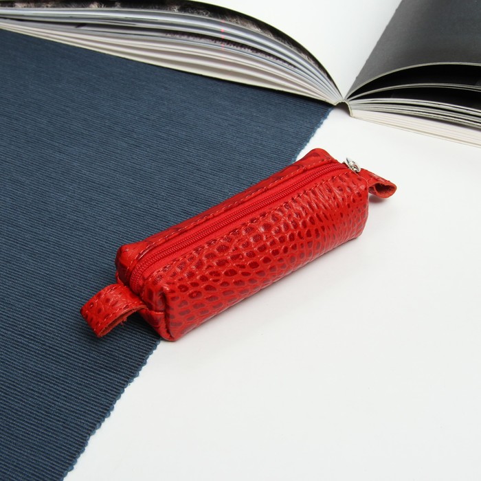 Ключница на молнии, кольцо, скат, цвет красный