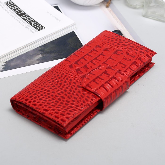 Кошелёк женский на молнии, 2 отделения, отдел для монет, кайман, красный