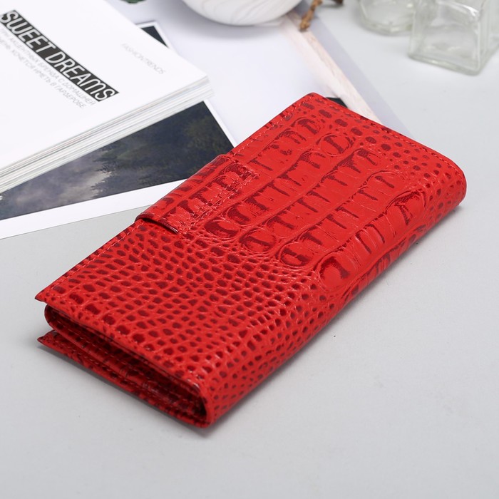 Кошелёк женский на молнии, 2 отделения, отдел для монет, кайман, красный