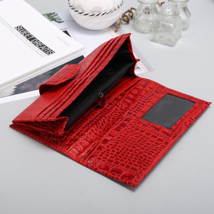 Кошелёк женский на молнии, 2 отделения, отдел для монет, кайман, красный