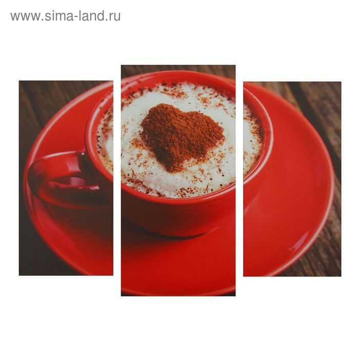 модульная картина кофе Картина модульная на подрамнике Кофе в красной кружке 2шт-25,5*50,5,30,5*60см , 60х100 см