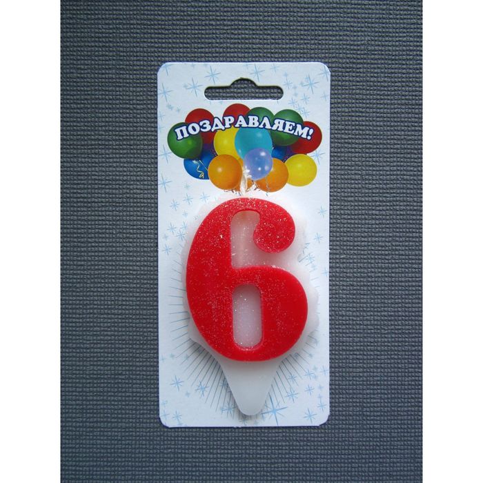 свеча для торта цифра "Облако" красная "6", большая