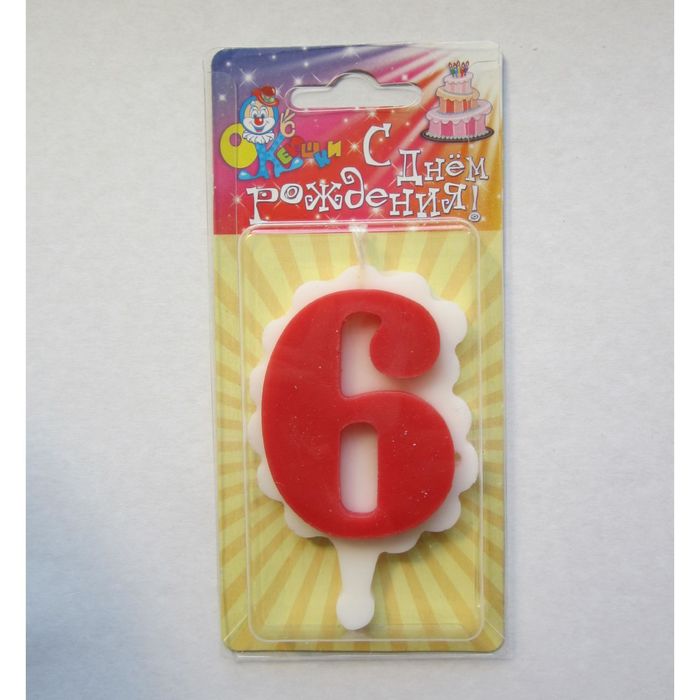 свеча для торта цифра "Облако" красная "6", большая