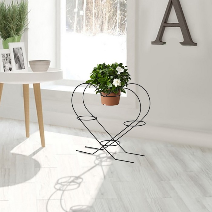 Подставка для кактусов d=8 см "Сердце-4", цвет черный