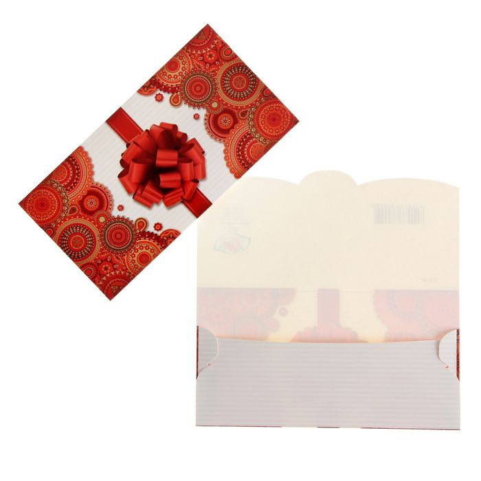 Конверт для денег "Универсальный" красный орнамент, бант