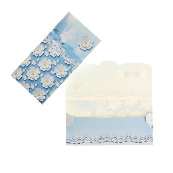 Конверт для денег "Универсальный" голубой фон, белые цветы