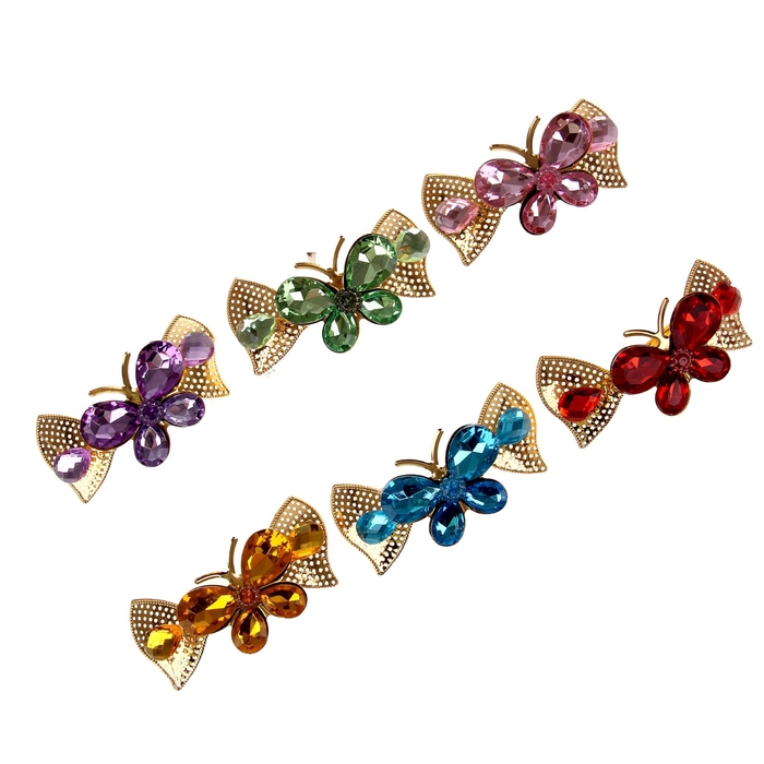 Заколка-автомат "Самоцветы", бабочка, резная, микс