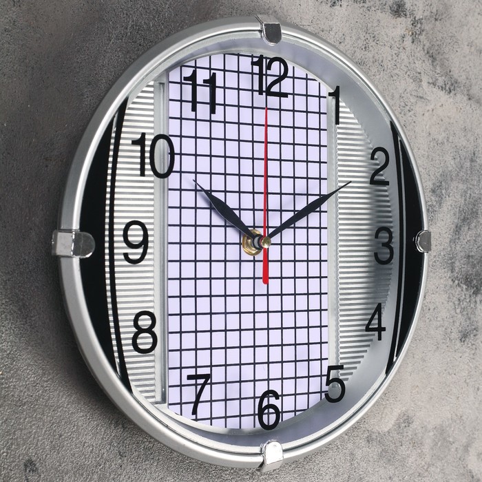 Часы настенные круглые "Серия Black. Checkered", d=23 см, хром, циферблат клетка на сером фоне