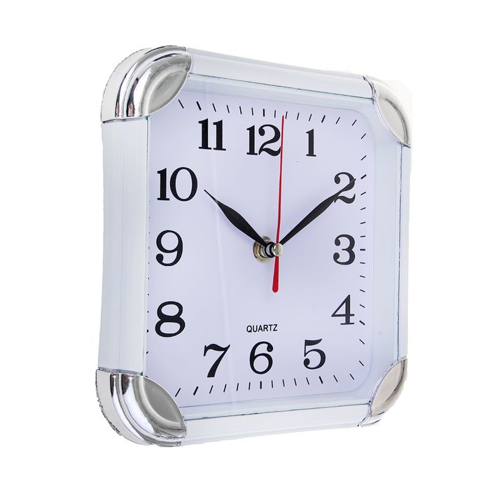 Часы настенные квадратные Flat, 19,5 × 19,5 см, рама белая, углы хром