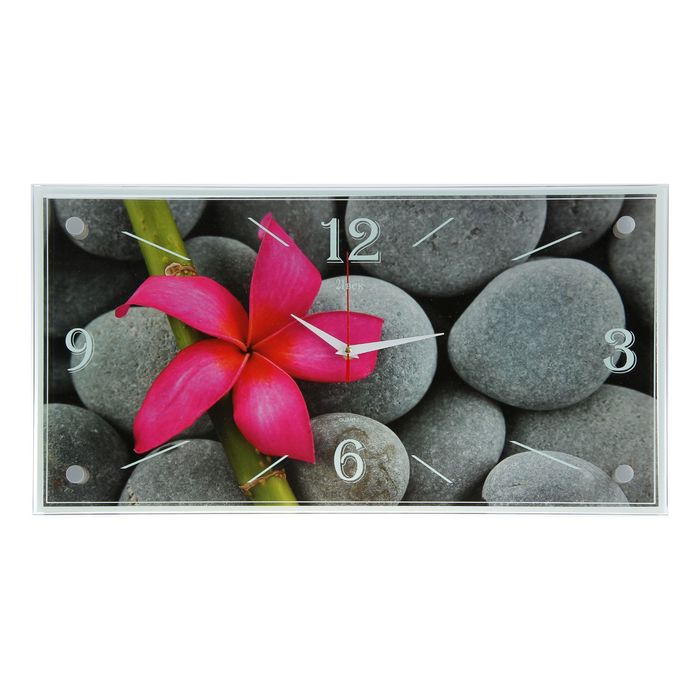 Часы-картина настенные "Розовый цветок на серых камнях", 52х26 см