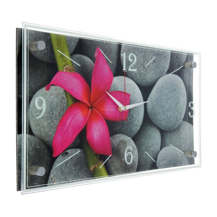 Часы-картина настенные "Розовый цветок на серых камнях", 52х26 см