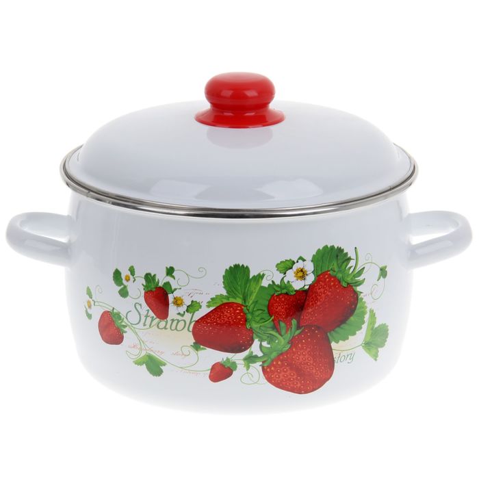 Кастрюля 5,5 л "Клубничная", цвет белый