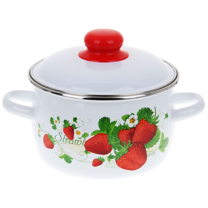 Кастрюля 2 л "Клубничная", цвет белый