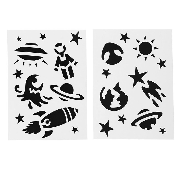3 гравюры и 2 трафарета "Космос" А4 с цветным основанием
