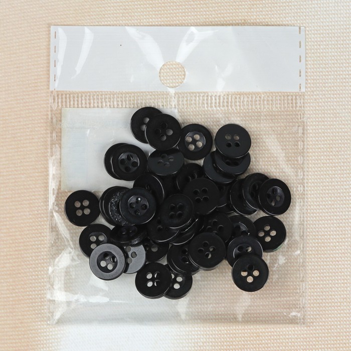 Набор пуговиц, 50шт, d=1см, цвет чёрный