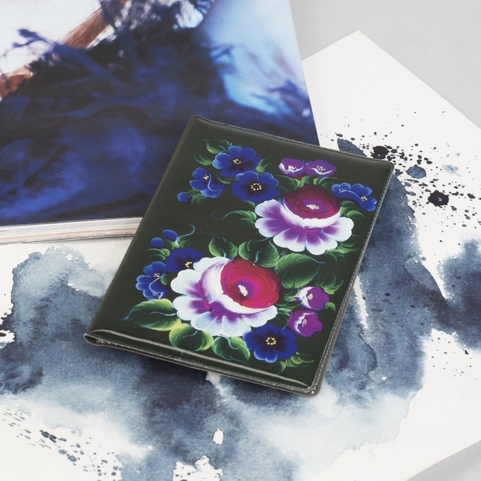 Обложка для паспорта "Цветы", чёрная